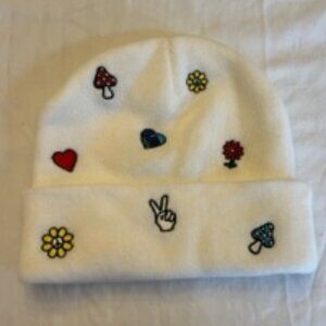 Women's White A-Lab Winter Hat With Fun Design One Size Fits All